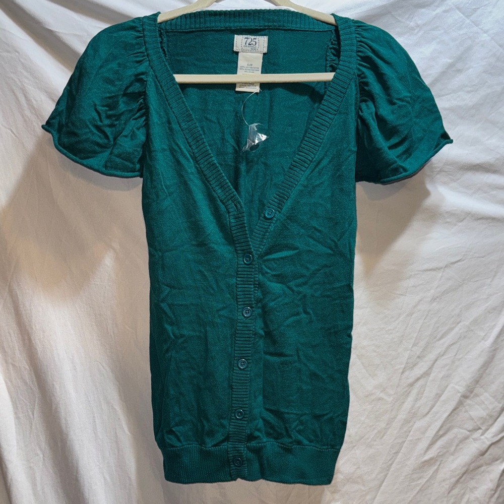 Stylish Teal Button-Down Y2K Cardigan